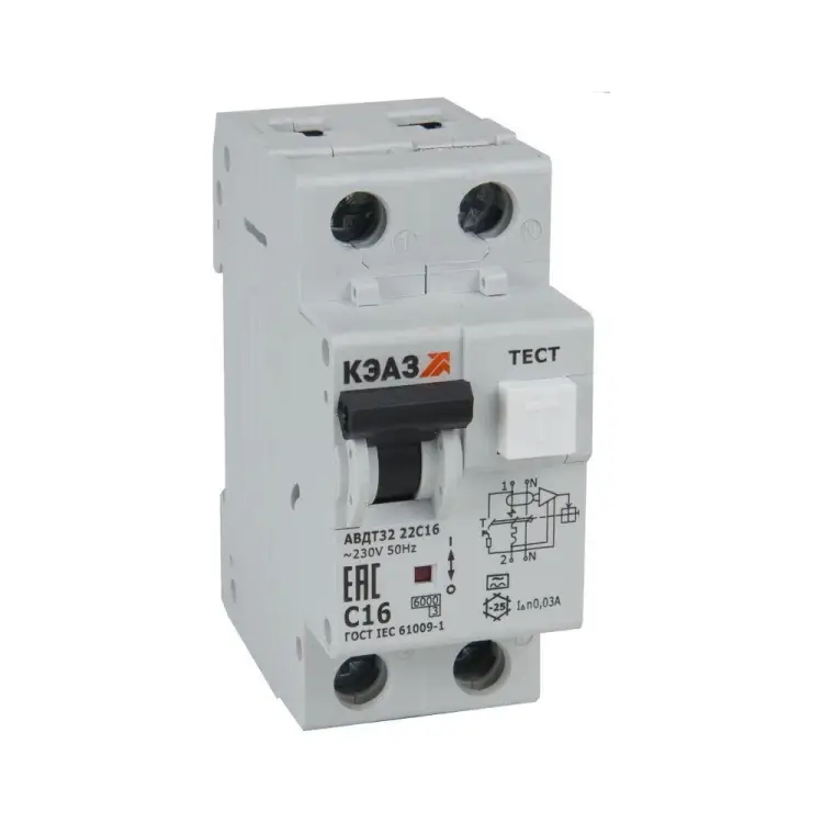 Автоматический выключатель дифференциального тока КЭАЗ 2п C 32А 30мА тип A 6кА АВДТ32-22C32 A УХЛ4 228068