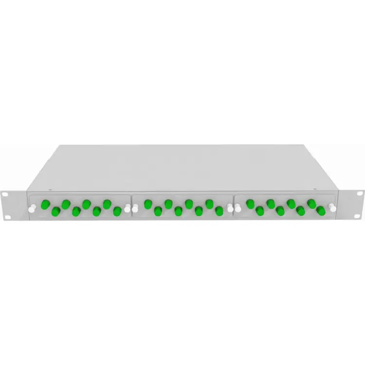 Укомплектованный одномодовый стоечный оптический кросс TopLan КРС-Top-1U-24FC/A-OS2-GY