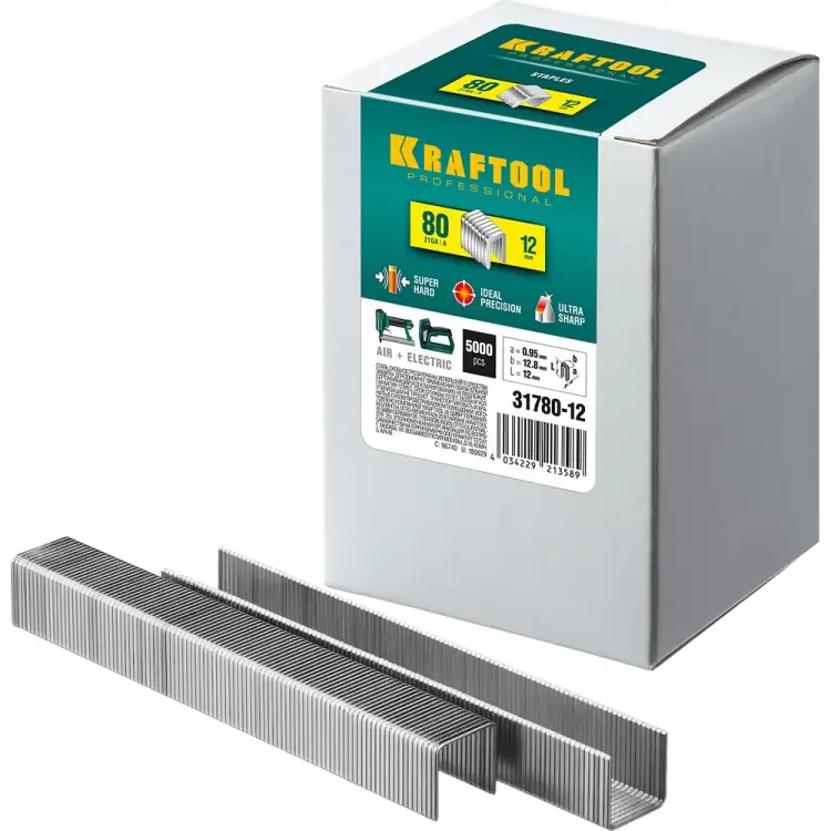 Закаленные скобы для степлера KRAFTOOL тип 80 12 мм (5000 шт.) 31780-12