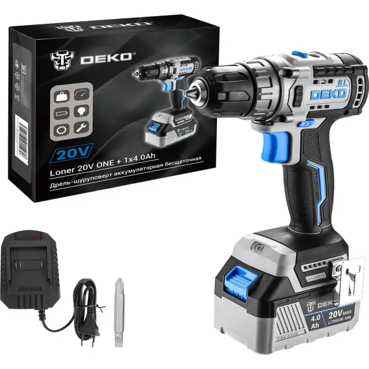 Аккумуляторная бесщеточная дрель шуруповерт DEKO Loner 085-1004 Аккумуляторная бесщеточная дрель шуруповерт DEKO Loner 085-1004