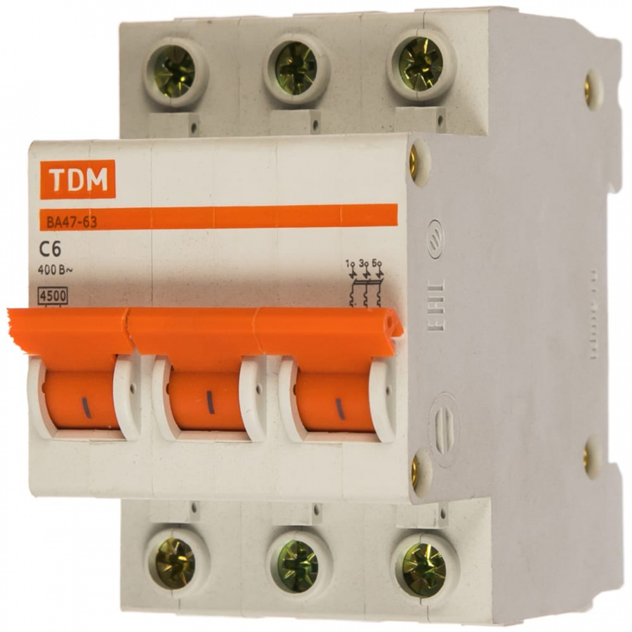 Автомат TDM ВА47-63 3Р, 6 А, 4,5 кА, С