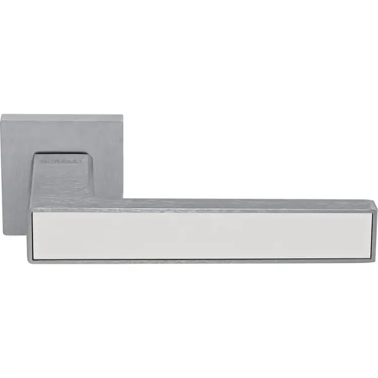 Дверная ручка MORELLI MH-48-S6 SSC/W "Sulla", на квадратной розетке 6 мм, цвет - суперматовый хром/белый 9014421