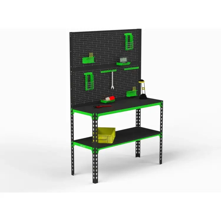 Стол-верстак ООО Металекс 950x1200x400 мм, одна полка + двойная перфопанель, с комплектом аксессуаров SVPIPRIIA951240
