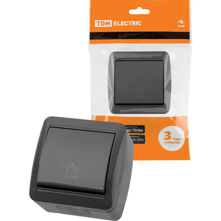 Кнопка звонковая TDM ELECTRIC открытой установки IP44 6А серая "Селигер" SQ1818-0116