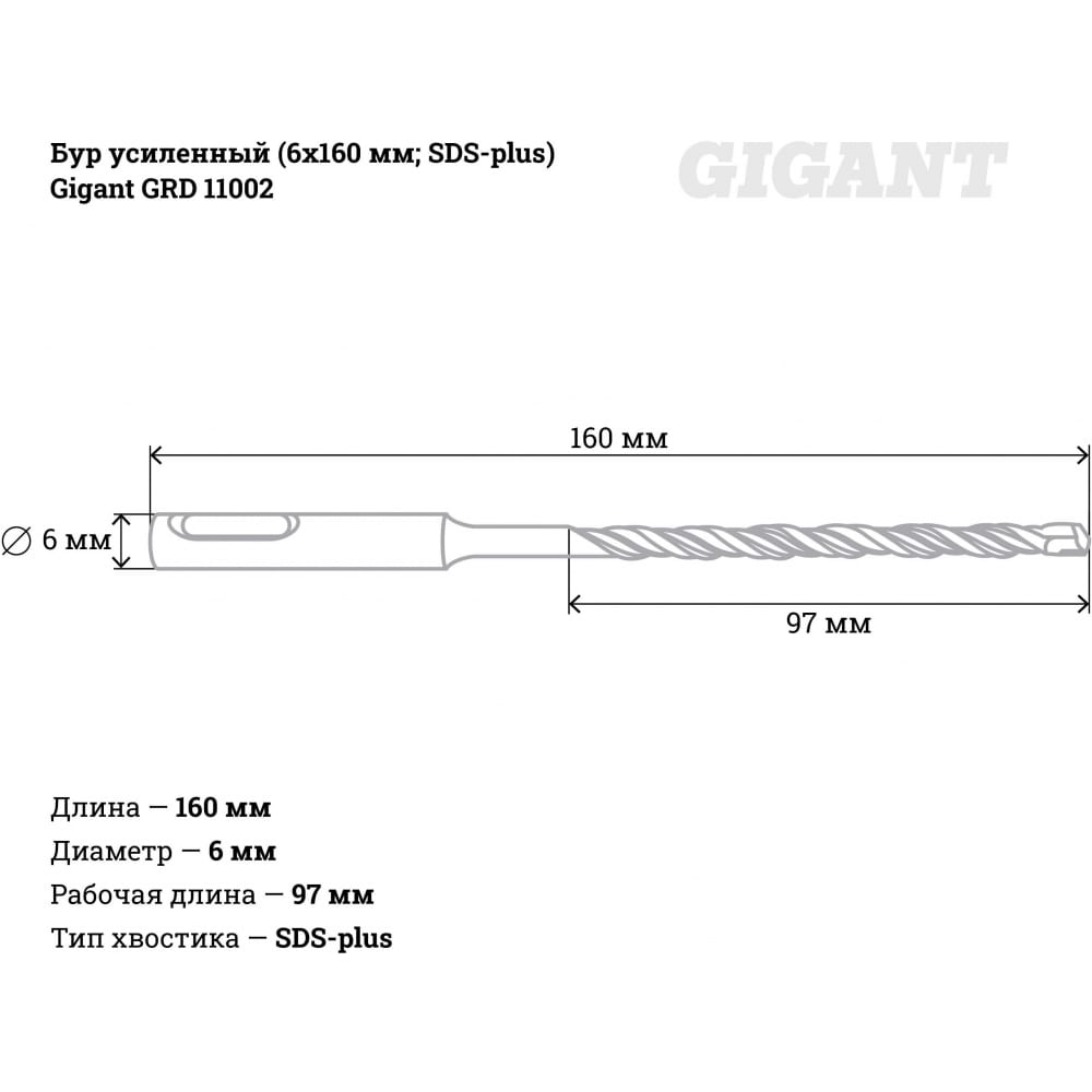 Усиленный бур sds-plus Gigant GRD 11002