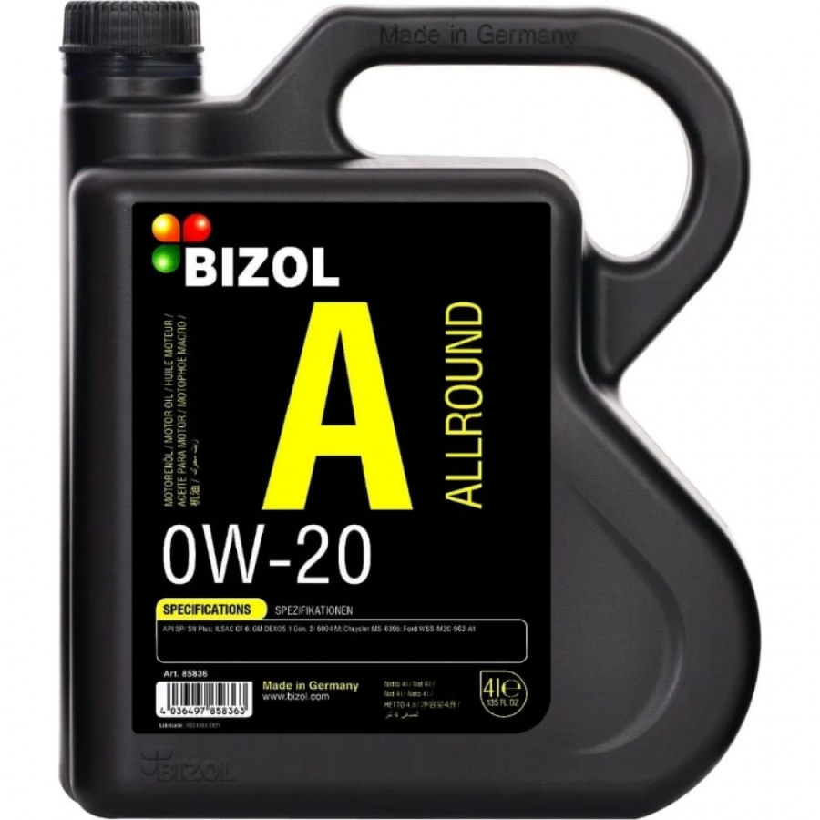 НС-синтетическое моторное масло Bizol Allround 0W-20, SP, GF-6A