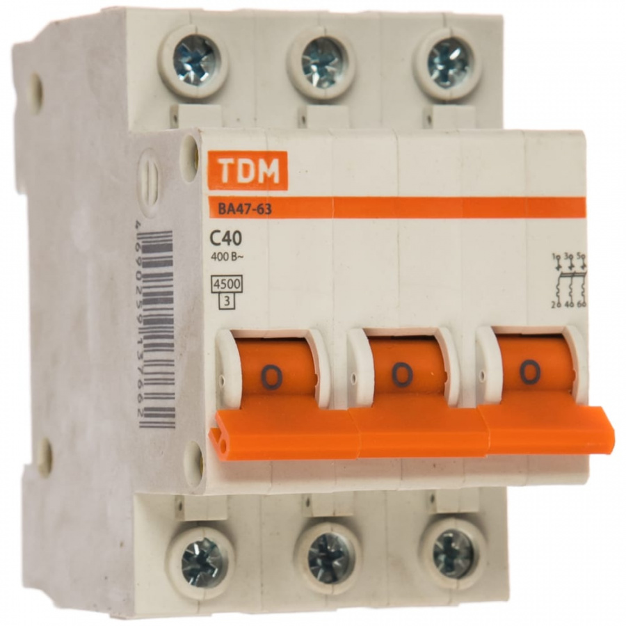 Автомат TDM ВА47-63 3Р, 40 А, 4,5 кА, С