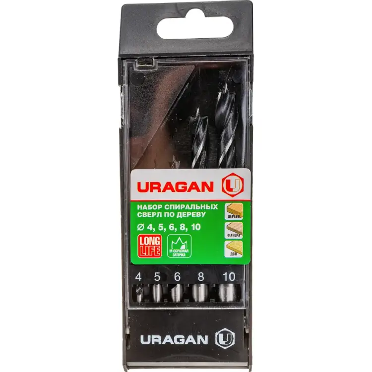 Набор спиральных сверл по дереву Uragan 29419-H5