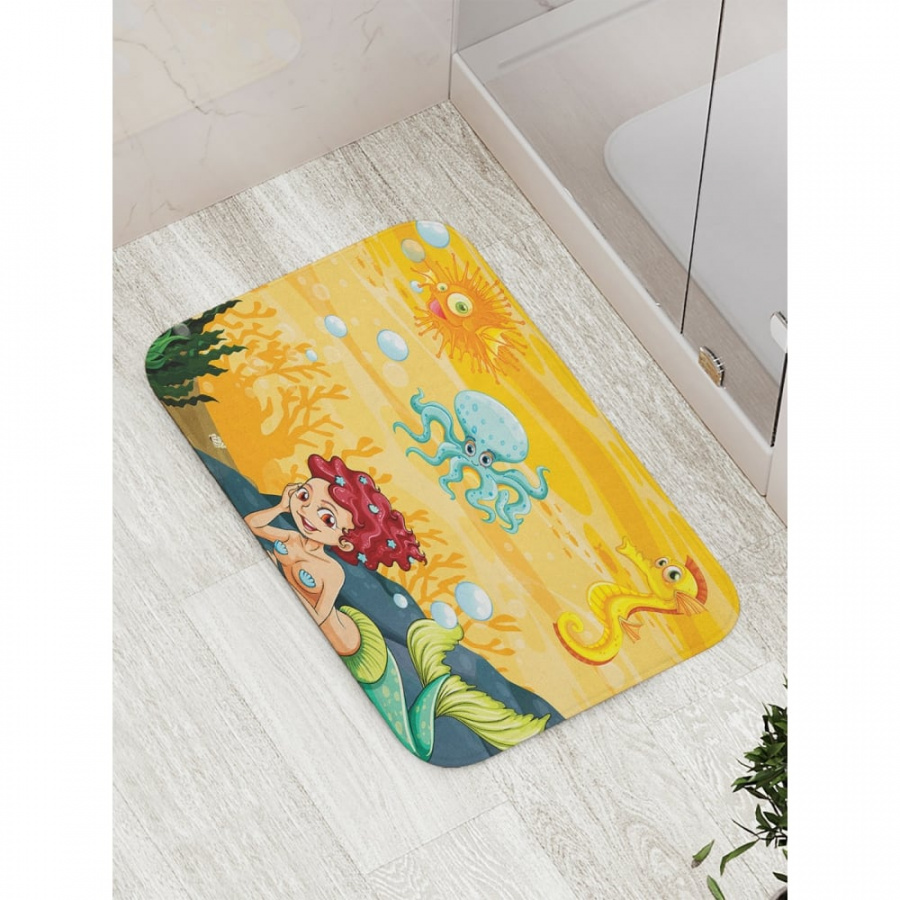 Противоскользящий коврик для ванной, сауны, бассейна JOYARTY Русалка с друзьями