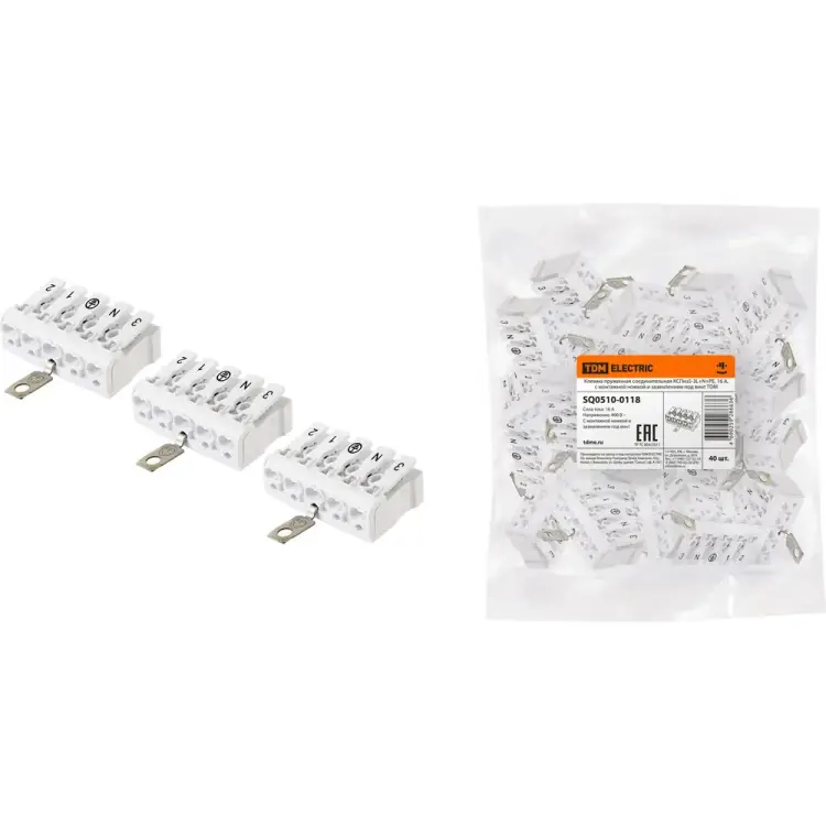 Пружинная клемма соединительная TDM ELECTRIC КСПнз5-3L+N+PE SQ0510-0118