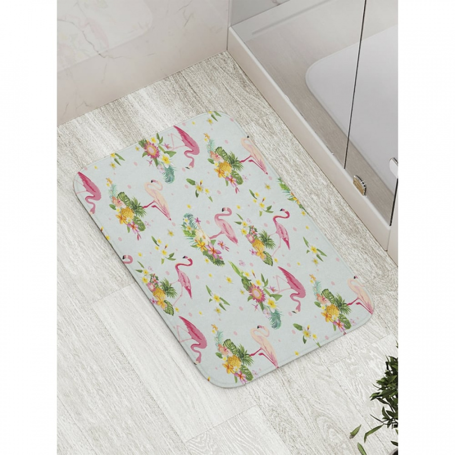 Противоскользящий коврик для ванной, сауны, бассейна JOYARTY Фламинго в цветах