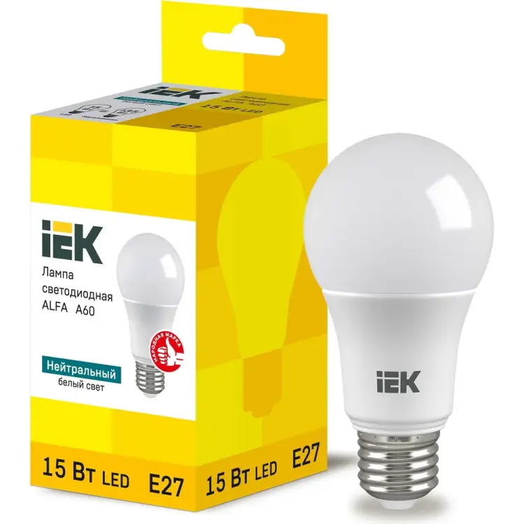 Лампа IEK LED ALFA A60 груша 15Вт 230В 4000К E27 LLA-A60-15-230-40-E27