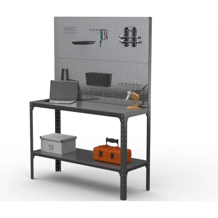 Стол-верстак ООО Металекс KIT 950х1100х500 мм, одна полка + двойная перфопанель с комплектом аксессуаров, серый 205130