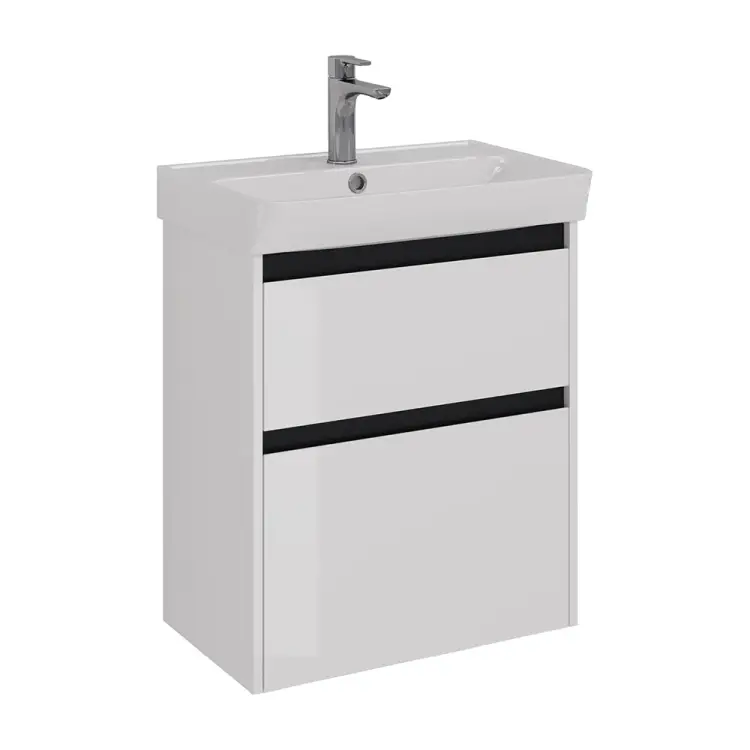 Тумба Lemark COMBI 60 см под 1 раковину, подвесная/напольная, 2 ящика, цвет планки: Чёрный, цвет корпуса, фасада: LM03C60T-black