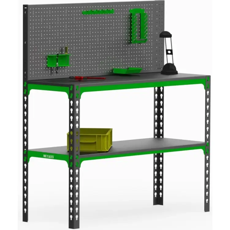 Стол-верстак ООО Металекс 950x1700x400 мм, одна полка + перфопанель, с комплектом аксессуаров SVPIPRIA951740