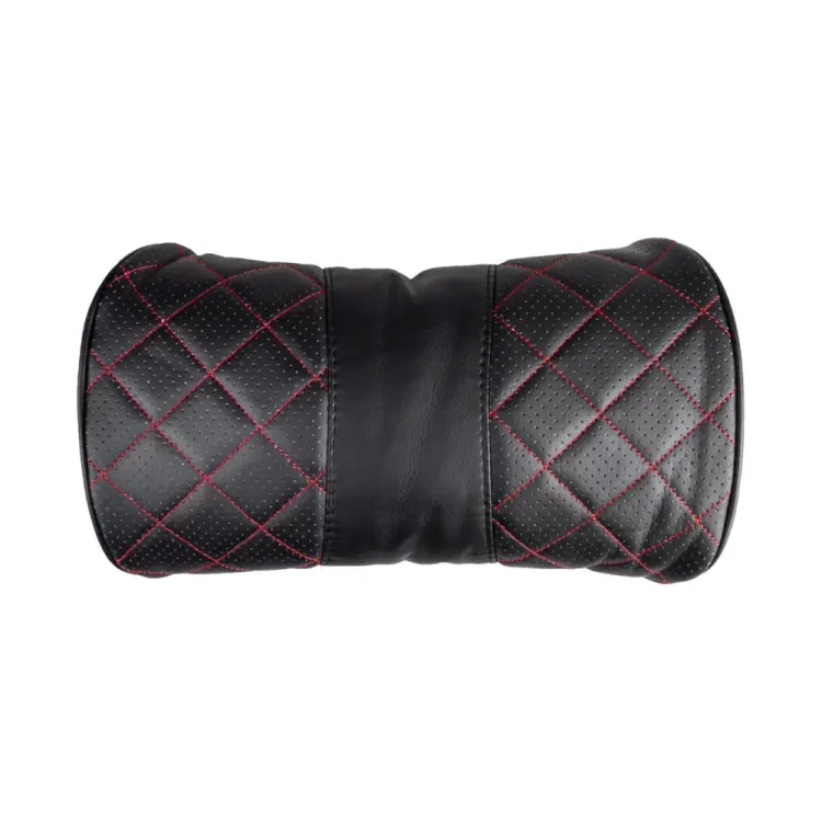 Подушка на подголовник SKYWAY 3318 см кожа иск. перф., черная, строчка красная S08001008