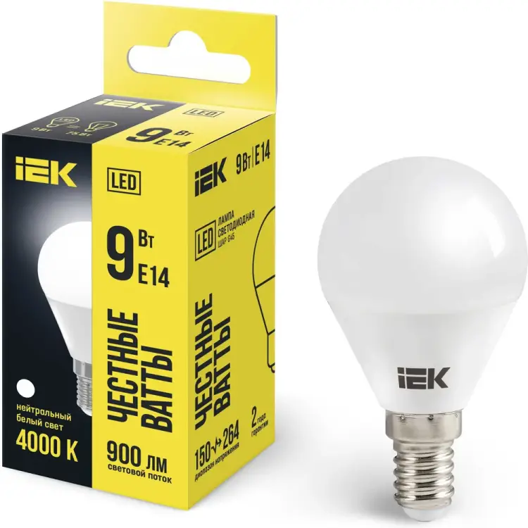 Лампа IEK LLE-G45-9-230-40-E14