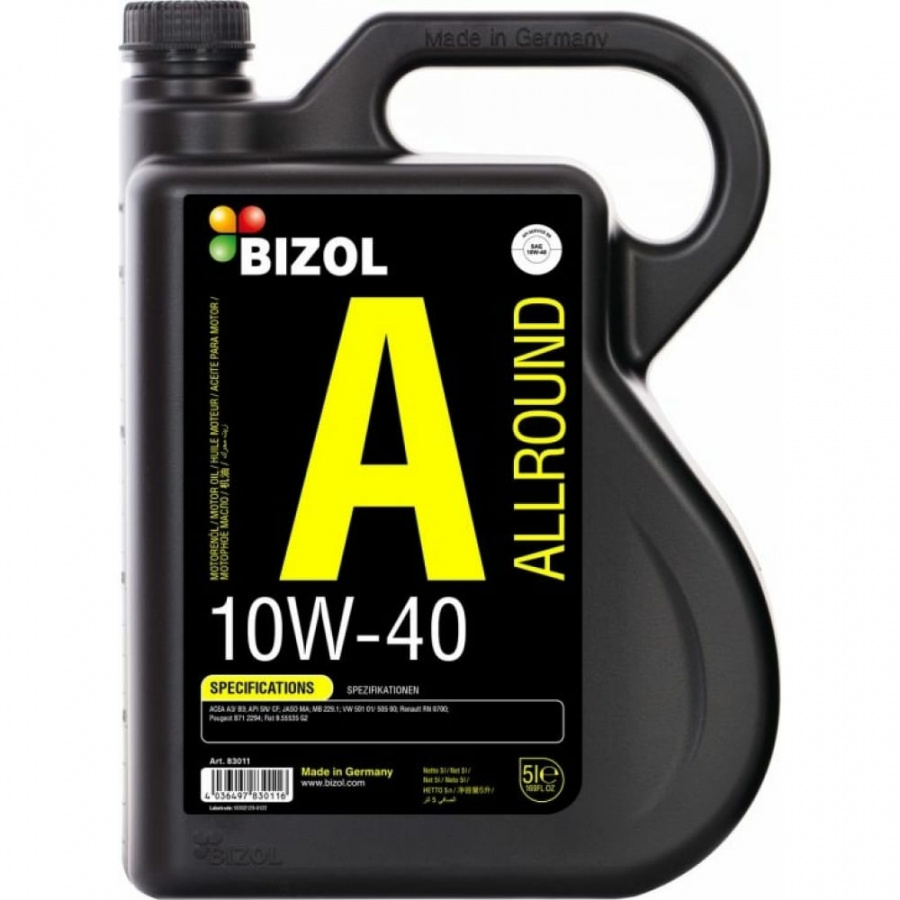 НС-синтетическое моторное масло Bizol Allround 10W-40 SN, A3/B4 MA2