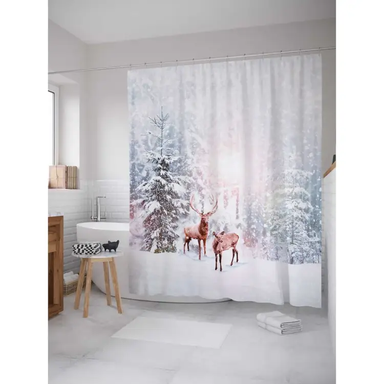 Шторка-занавеска для ванной JOYARTY Олени в снегу sc_78647