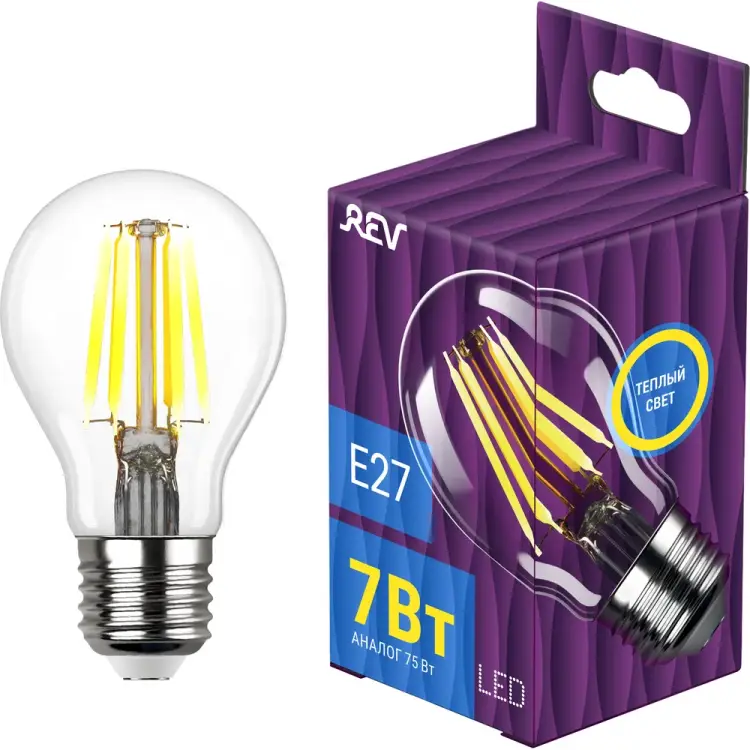 Светодиодная лампа REV PREMIUM FILAMENT LED A60 E27 7Вт, 695Лм, 2700K 32353 2 Светодиодная лампа REV PREMIUM FILAMENT LED A60 E27 7Вт, 695Лм, 2700K 32353 2