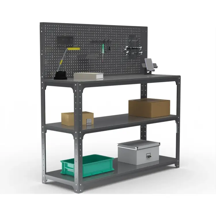 Стол-верстак ООО Металекс KIT 950х1600х600 мм, две полки + перфопанель с комплектом аксессуаров, серый 205117