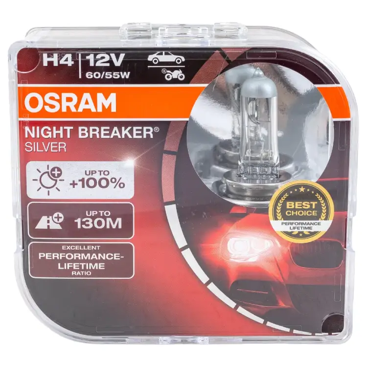 Автолампа Osram H4 60/55 P43t+100% NIGHT BREAKER SILVER 12V /1/10 O-64193NBS2EURO