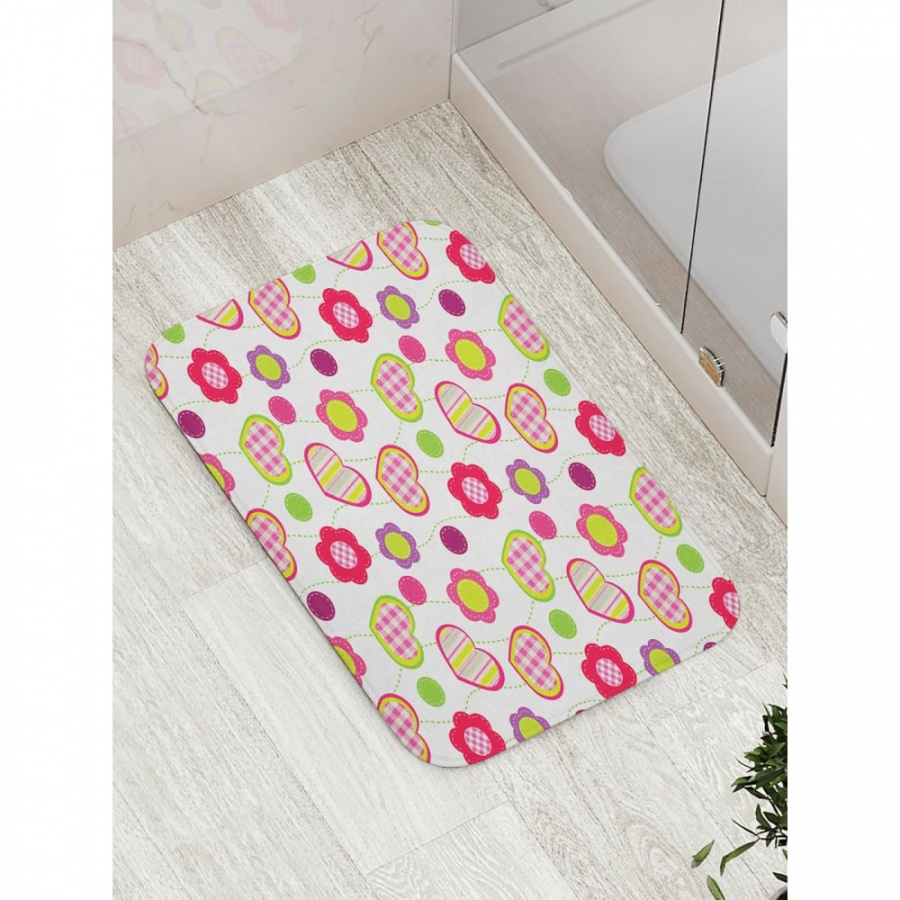Противоскользящий коврик для ванной, сауны, бассейна JOYARTY Сердца и цветы радуги