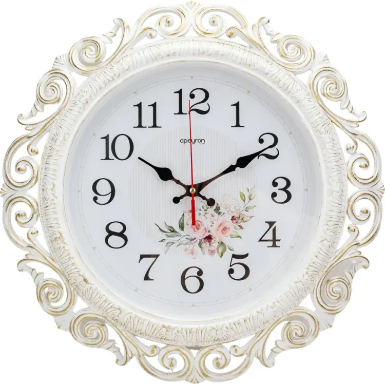 Круглые настенные бесшумные часы Apeyron золотая патина, пластик, диаметр 40.5 см PL2209-263