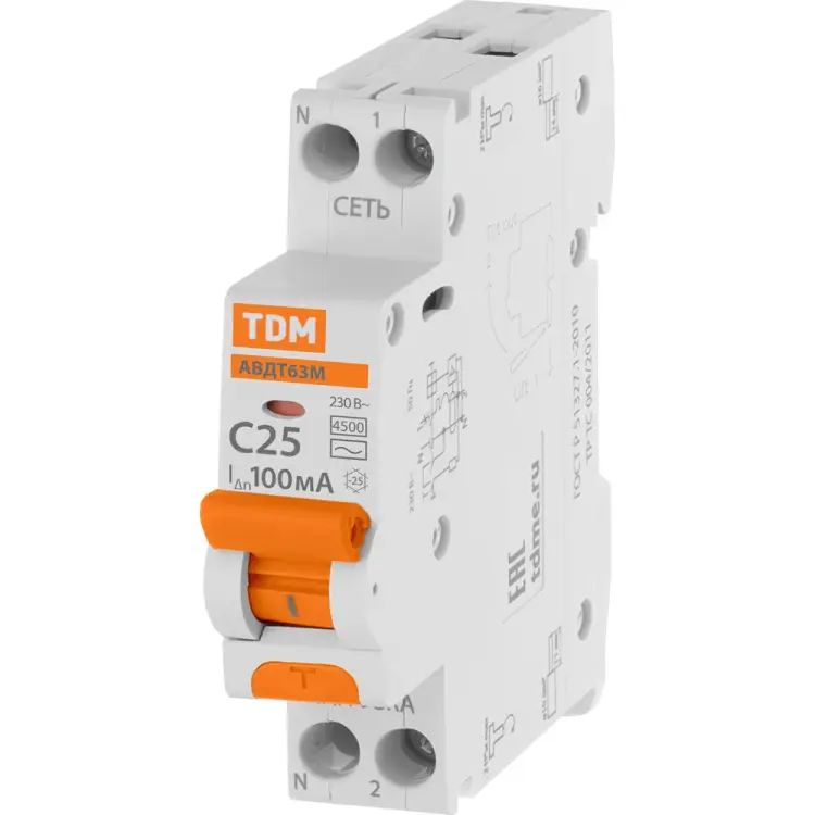 Автоматический выключатель дифференциального тока TDM ELECTRIC АВДТ 63М SQ0202-0067