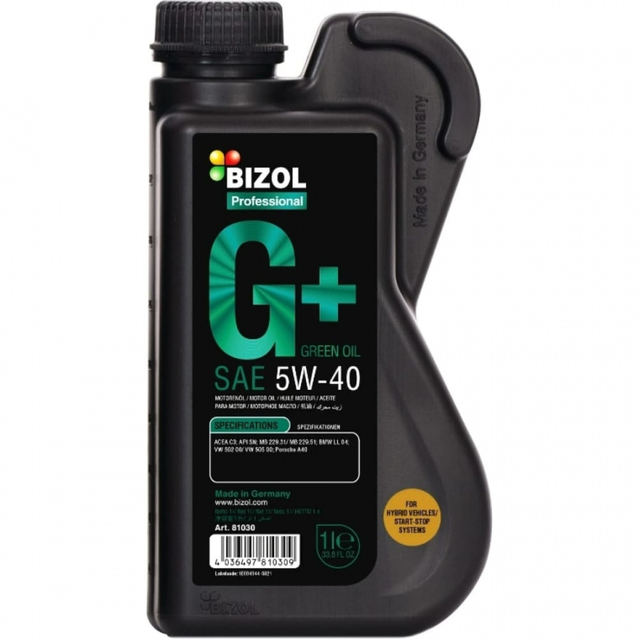 НС-синтетическое моторное масло Bizol Green Oil+ 5W-40, SN, C3