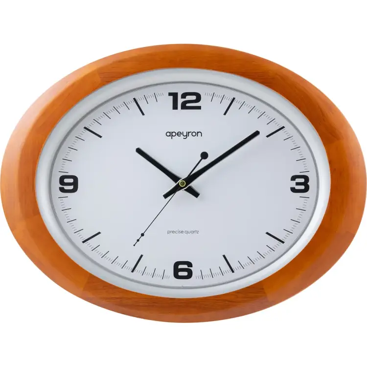 Овальные настенные бесшумные часы Apeyron циферблат baton, темное дерево гевеи, размер 41.2x31.2 см WD2207-998-1