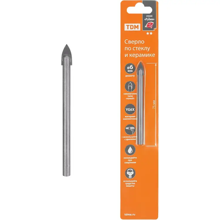 Сверло по стеклу и керамике TDM ELECTRIC Рубин SQ1091-0101