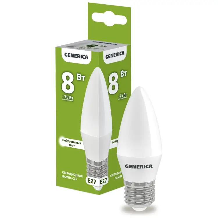 Светодиодная лампа GENERICA LL-C35-08-230-40-E27-G