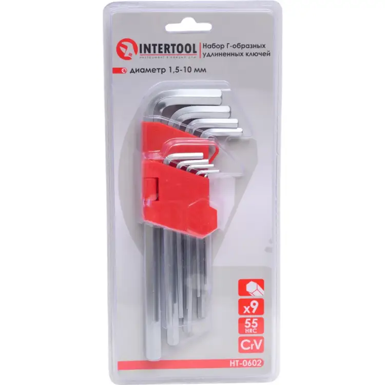 Набор г-образных шестигранных удлиненных ключей INTERTOOL HT-0602 Набор г-образных шестигранных удлиненных ключей INTERTOOL HT-0602