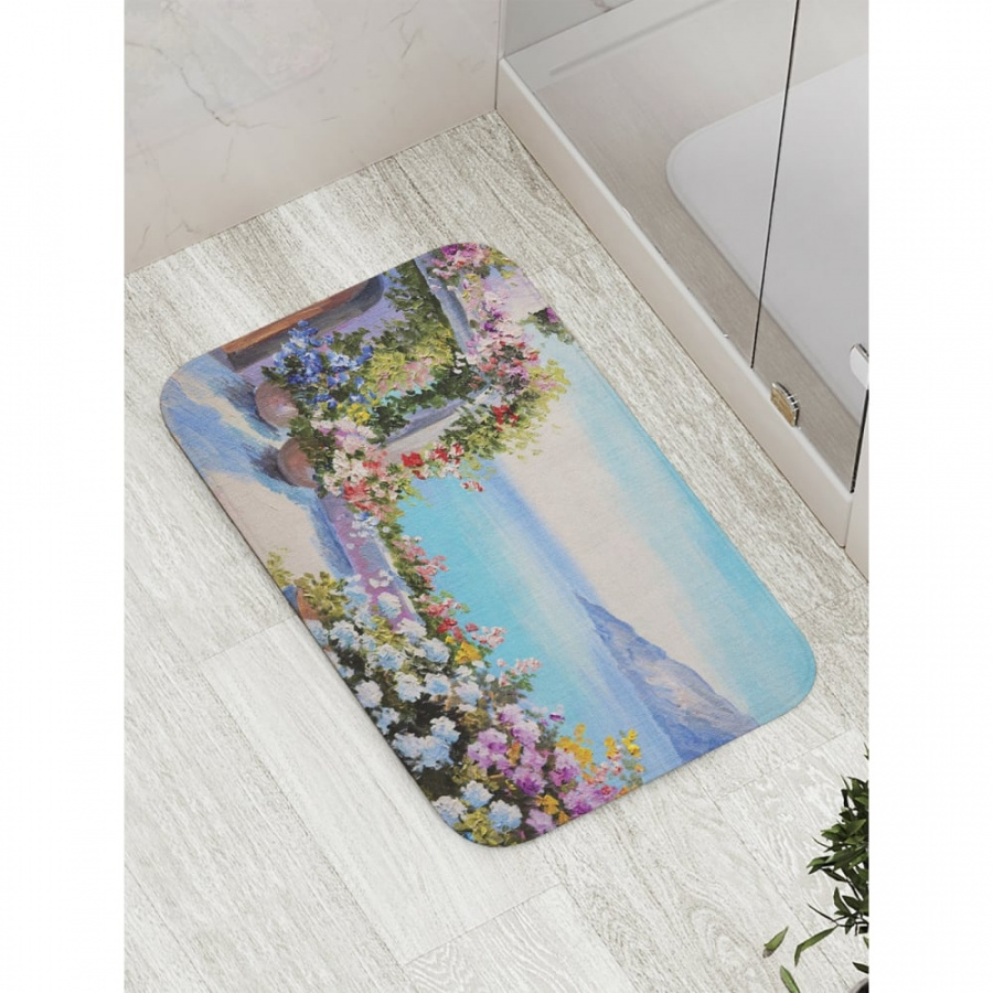 Противоскользящий коврик для ванной, сауны, бассейна JOYARTY Цветочный балкон у моря