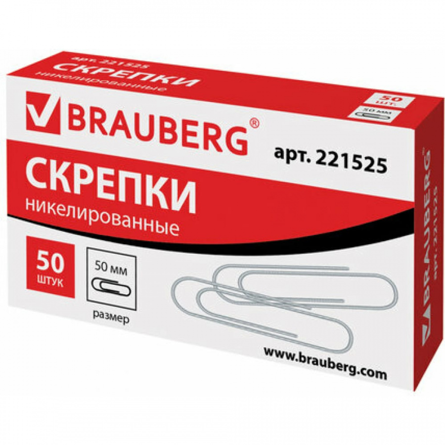 Большие никелированные скрепки BRAUBERG 221525