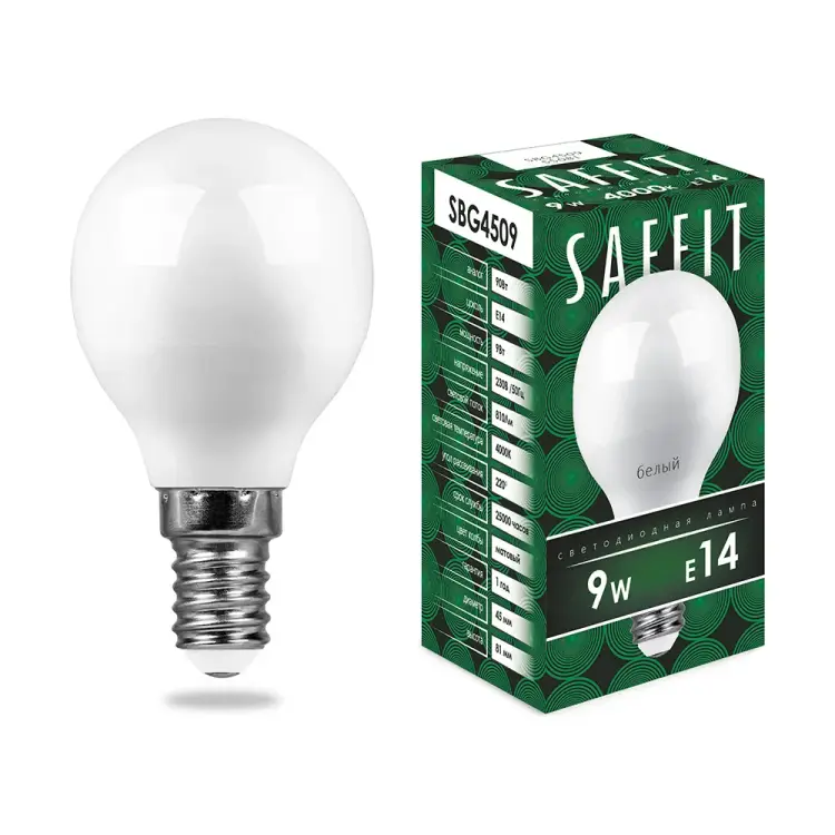 Светодиодная лампа SAFFIT SBG4509 9W 230V E14 4000K 55081
