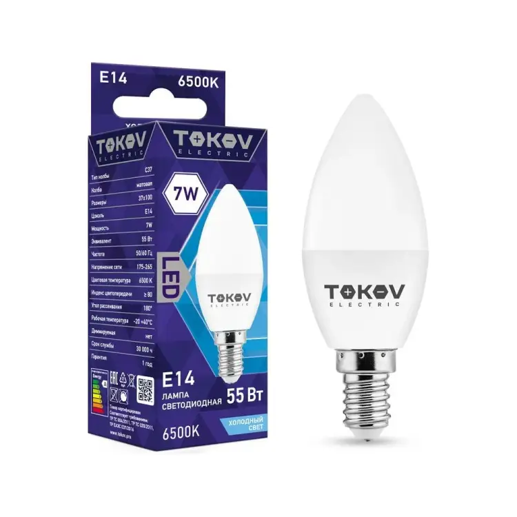 Светодиодная лампа TOKOV ELECTRIC TKE-C37-E14-7-6,5K