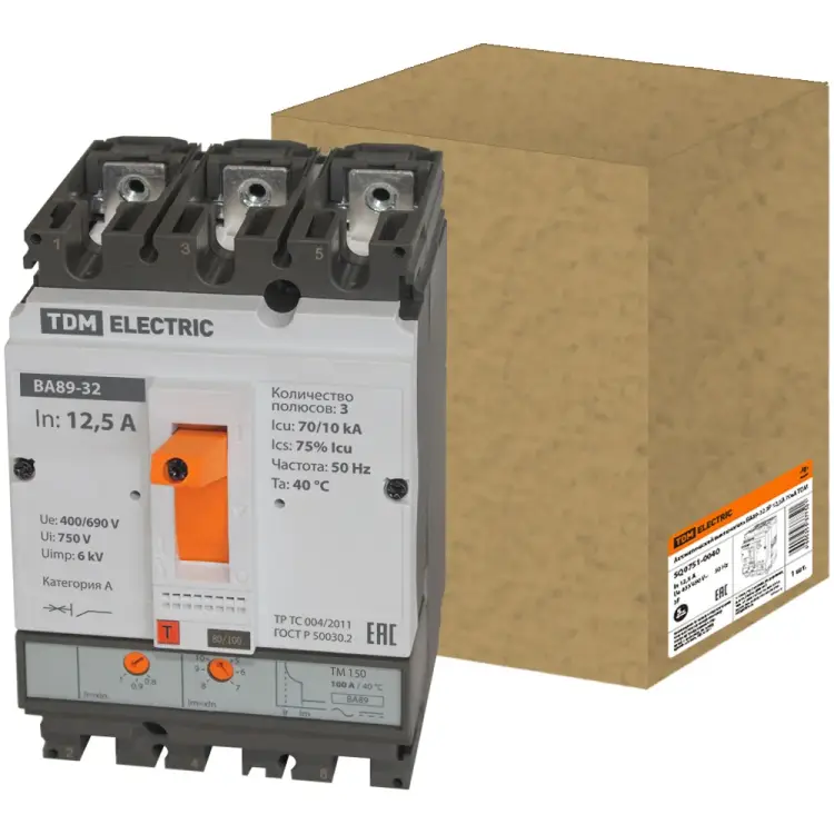 Автоматический выключатель TDM ELECTRIC ВА89-32 3Р 12,5А 70кА SQ0751-0040