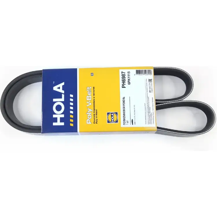 Ремень генератора для а/м ВАЗ 2110-12, 2170 (16кл. инж.) с ГУР (6 PK 1115) HOLA 1115 PH6987 Ремень генератора для а/м ВАЗ 2110-12, 2170 (16кл. инж.) с ГУР (6 PK 1115) HOLA 1115 PH6987