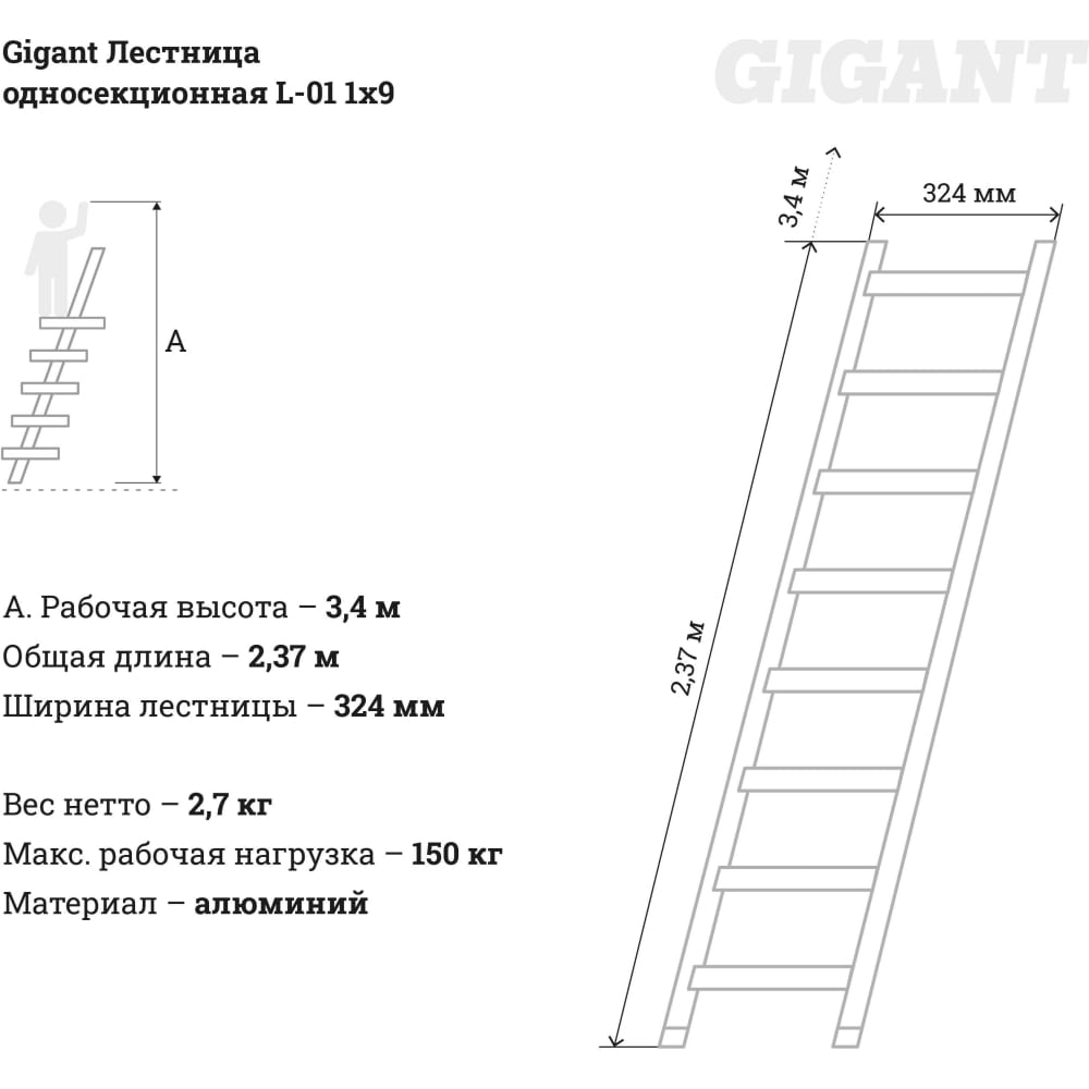 Односекционная лестница Gigant L-01