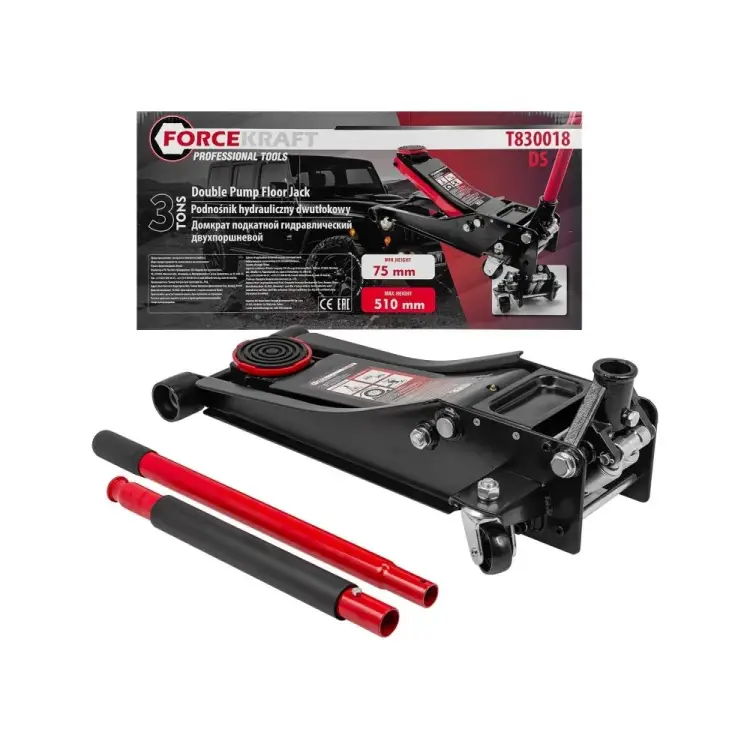 Подкатной гидравлический двухштоковый низкопрофильный домкрат Forcekraft 27951 FK-T830018