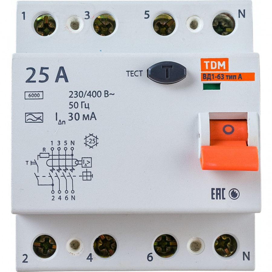 Узо TDM ВД1-63 4Р 25А 30мА тип А