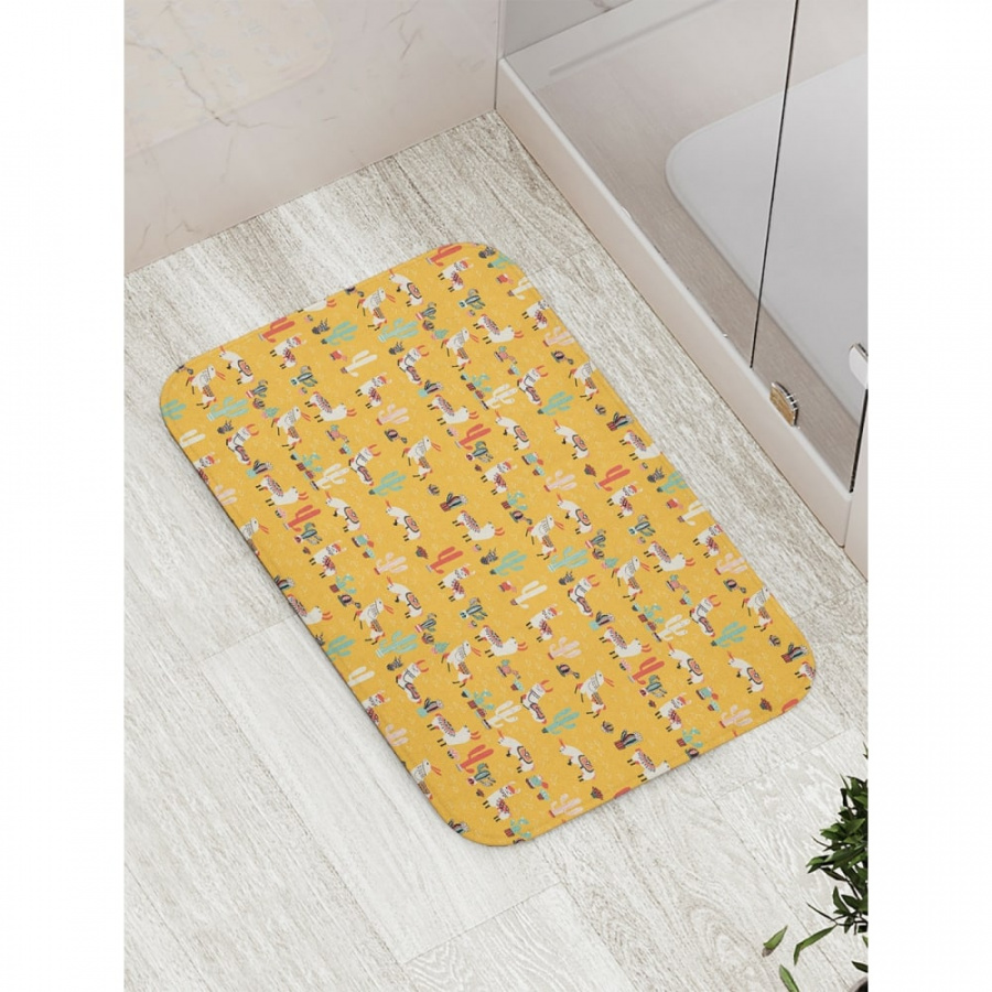 Противоскользящий коврик для ванной, сауны, бассейна JOYARTY Лама под кактусом