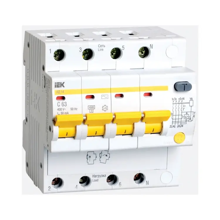 Дифференциальный автомат IEK АД-14 4п, 6.5 мод, C 10 A, 30 мA, AC, 4.5 kA MAD10-4-010-C-030