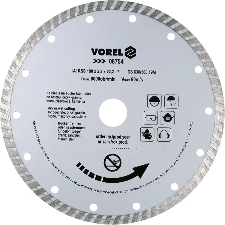 Отрезной алмазный диск по граниту VOREL 8754