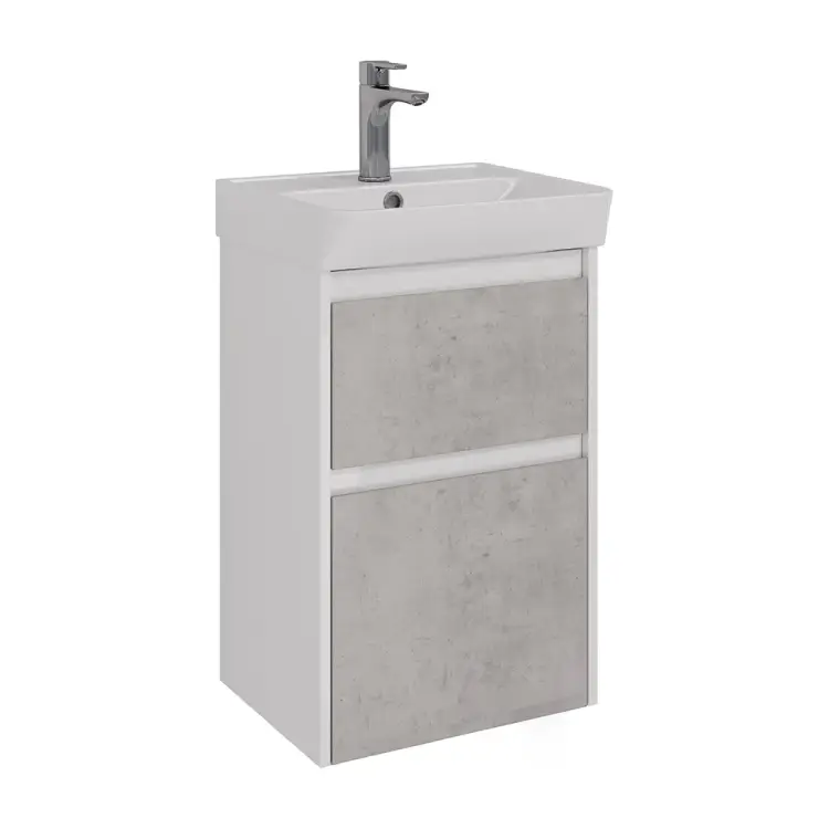 Тумба Lemark COMBI 45 см под 1 раковину, подвесная/напольная, 2 ящика, цвет фасада: Бетон, цвет корпуса: Белый гл LM03C45T-Beton