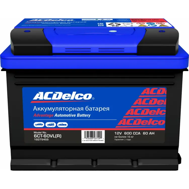 Аккумулятор ACDelco 6СТ-60-З-R 19375455
