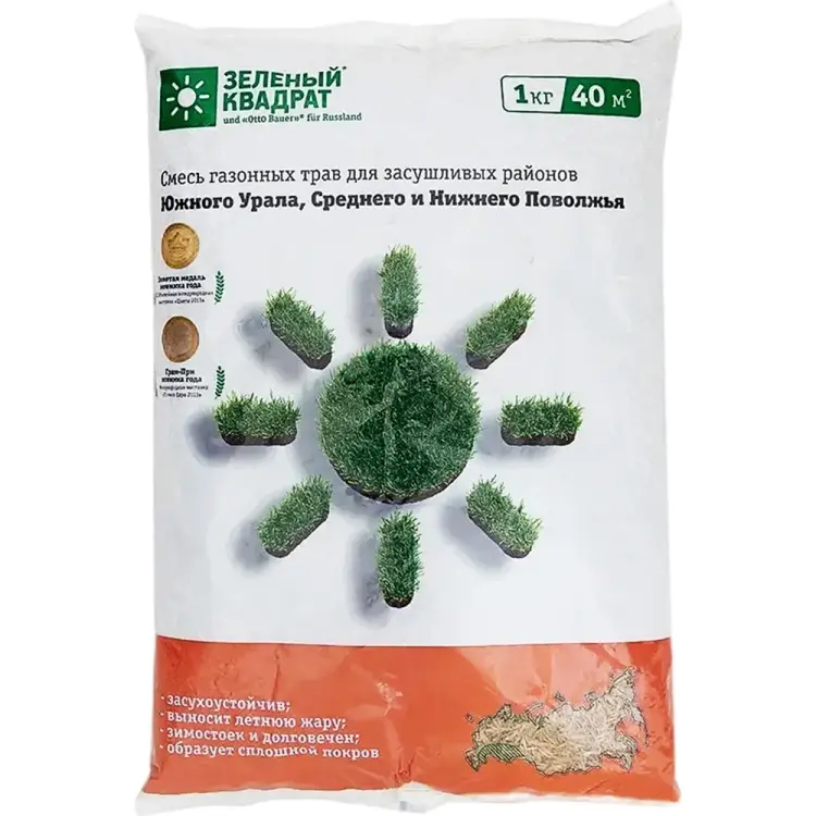 Семена газона для Южного Урала, Среднего и Нижнего Поволжья Зеленый квадрат 4607160332024
