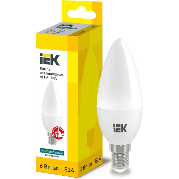 Лампа IEK LED ALFA C35 свеча 6Вт 230В 4000К E14 LLA-C35-6-230-40-E14 Лампа IEK LED ALFA C35 свеча 6Вт 230В 4000К E14 LLA-C35-6-230-40-E14